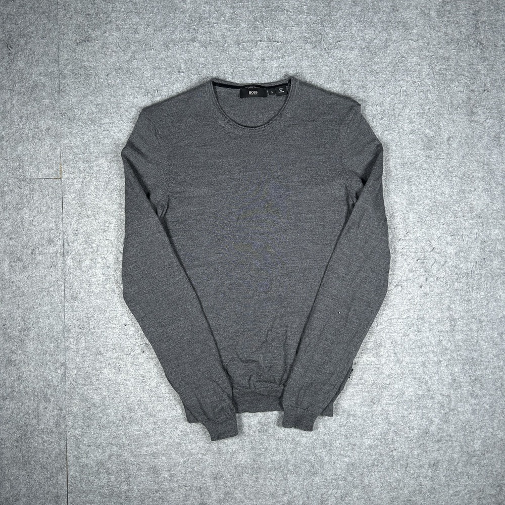 Hugo Boss Sweater Mens Small Grey Merino Wool Slim Fit Crewneck Designer